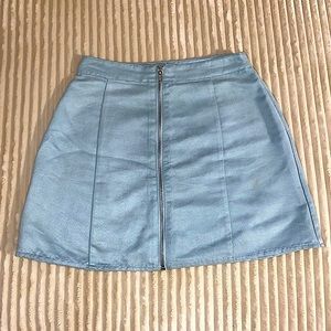 Blue Suede Zip Mini Skirt